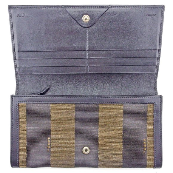 FENDI Long Wallet Pecan Beige Canvas ?~ Leather Authentic Used T9579 - Picture 4 of 8